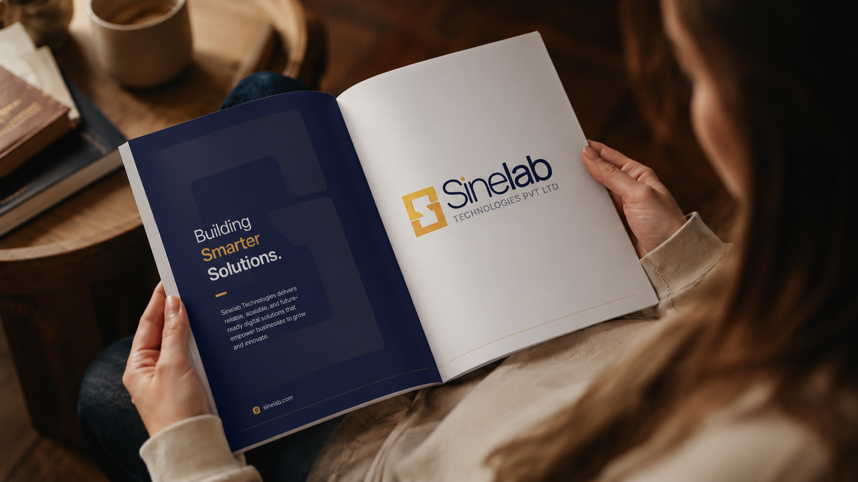 Sinelab website mockup — landing page, service cards, and lead-generation flow
