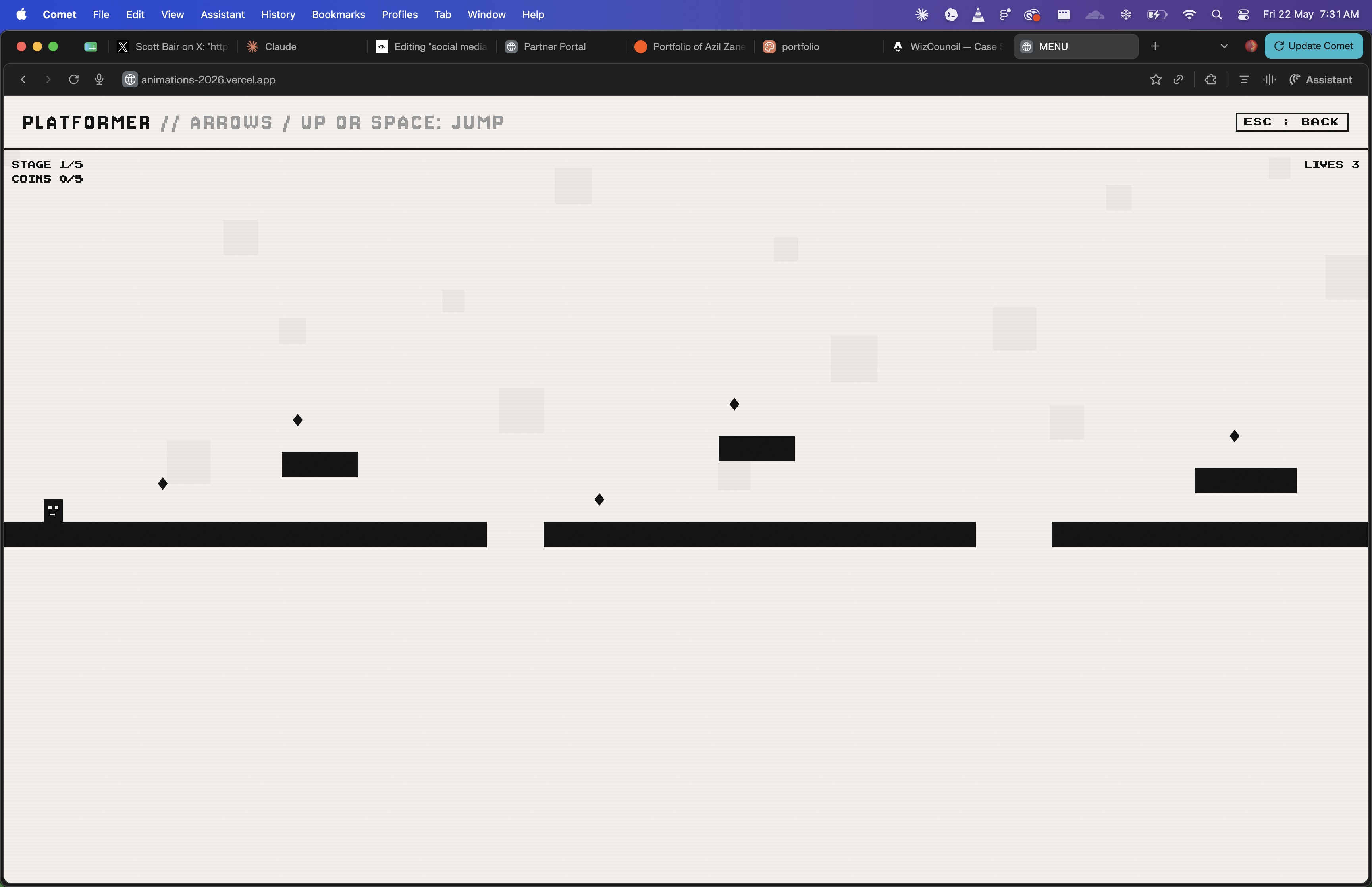 Platformer — a side-scrolling browser game in the Zeeday Experiment