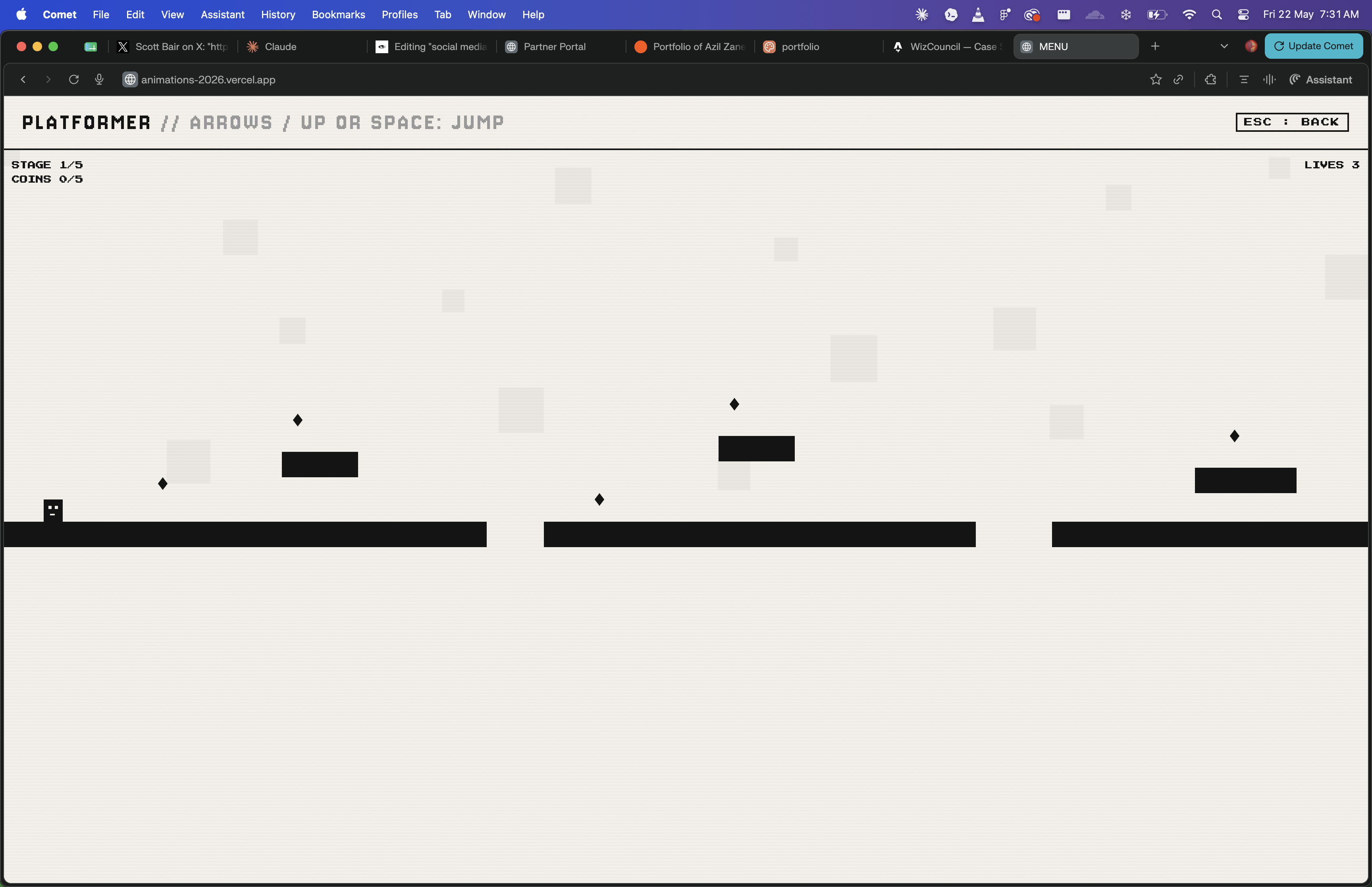 Platformer — a side-scrolling browser game in the Zeeday Experiment