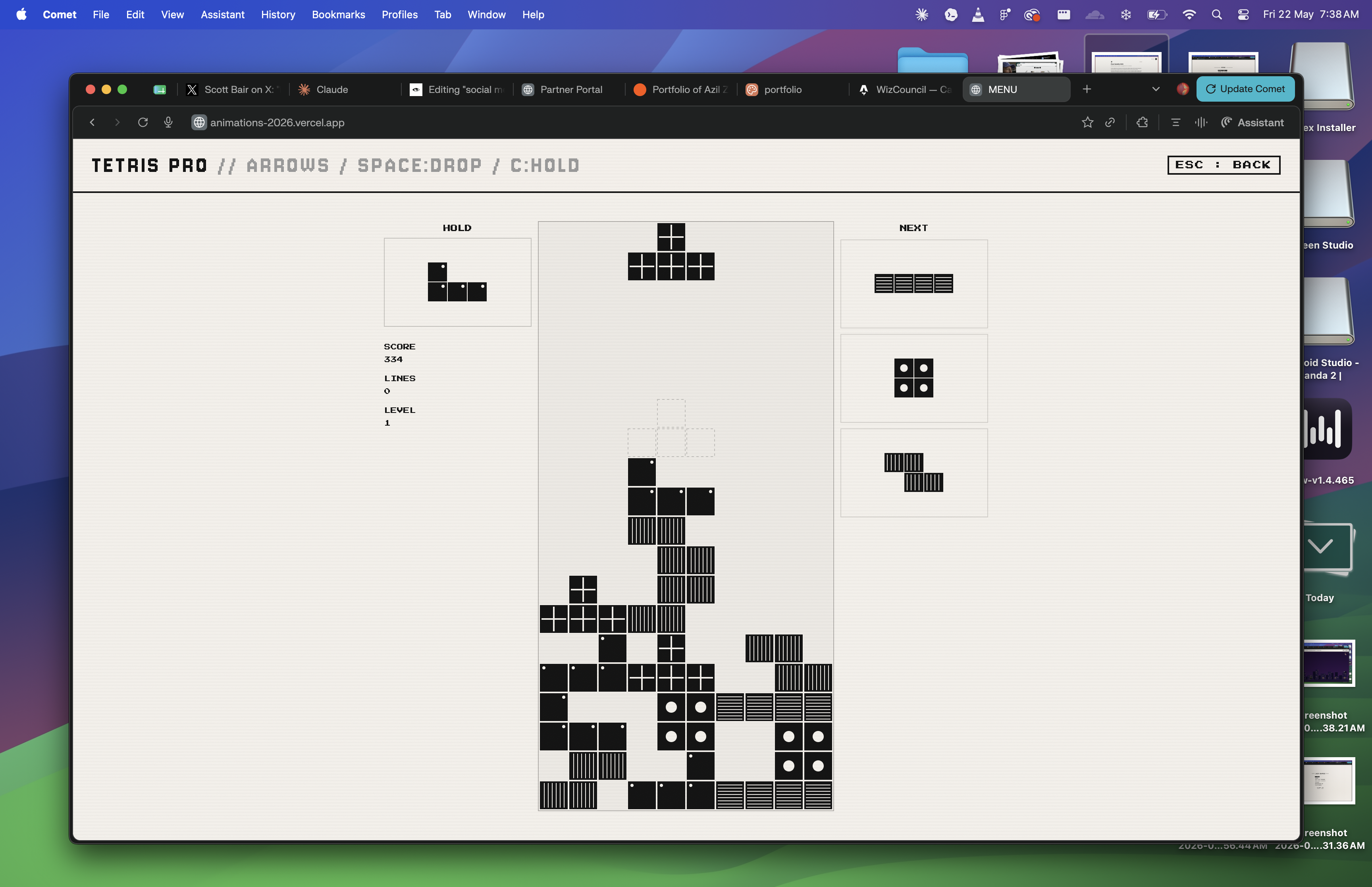 Custom Tetris — built from scratch inside the Zeeday Experiment